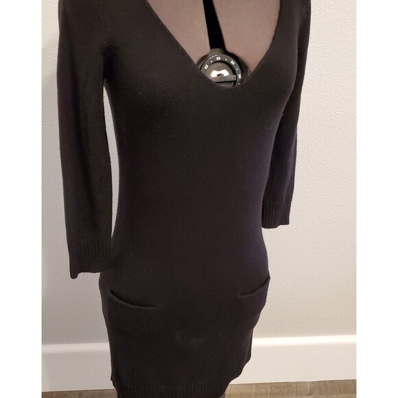 Express Women's Mini Knit Dress XS Black Wool Blend V-Neck 3/4 Sleeve LBD - Picture 3 of 6